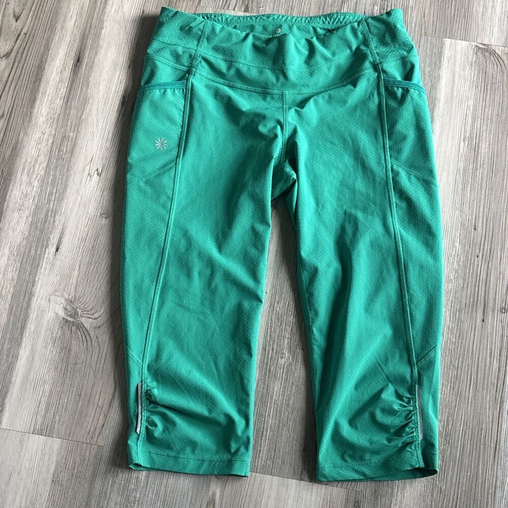 ATHLETA Dobby Be Free Pants Capri Crop Skinny Kelly Green Leggings RN 54023 Med